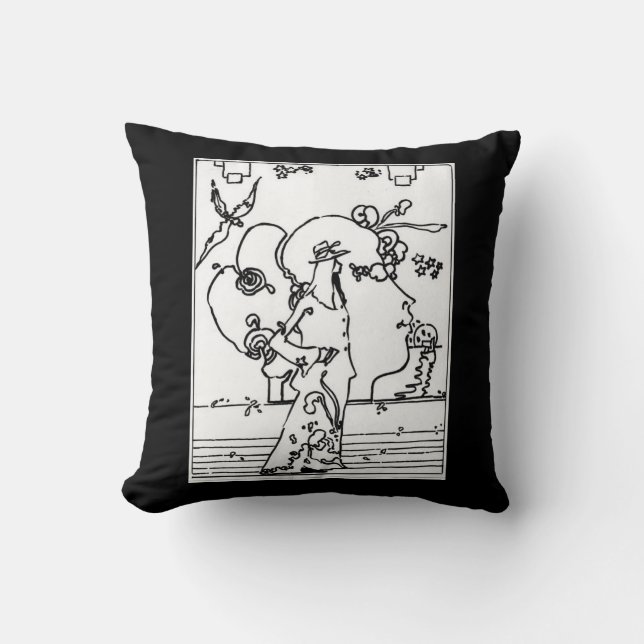 Vintage black and white drawing abstract profile cushion (Front)