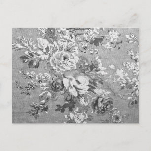 Vintage black and white fabric floral pattern postcard