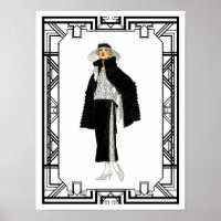 Vintage Black and White Flapper Fashion Art