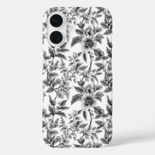 Vintage Black and White Floral Pattern Ferns iPhone 16 Case