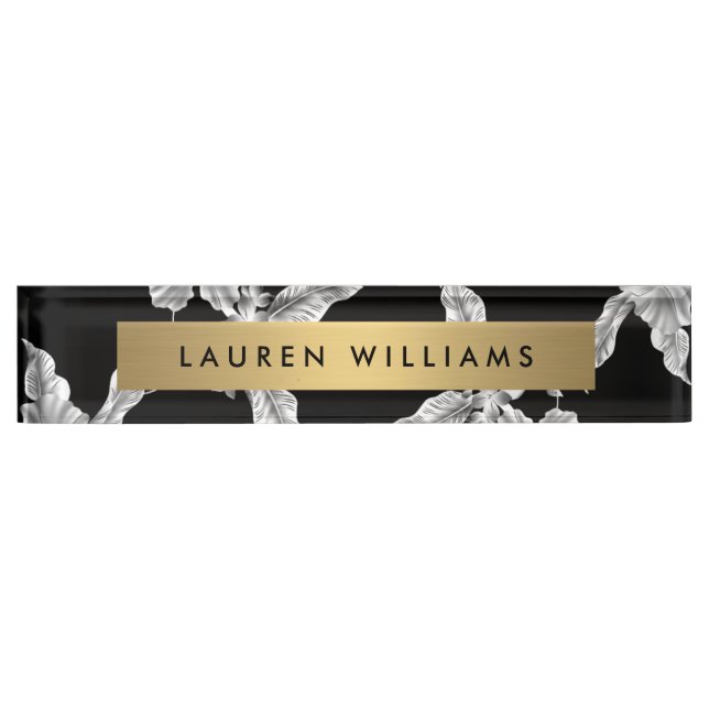 Vintage Black and White Floral Pattern Nameplate (Front)