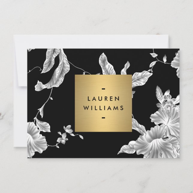 Vintage Black and White Floral Pattern Notecard (Front)