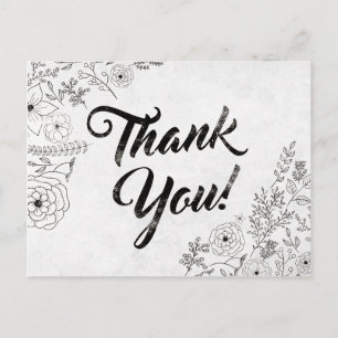 Vintage Black and White Floral Thank You Card
