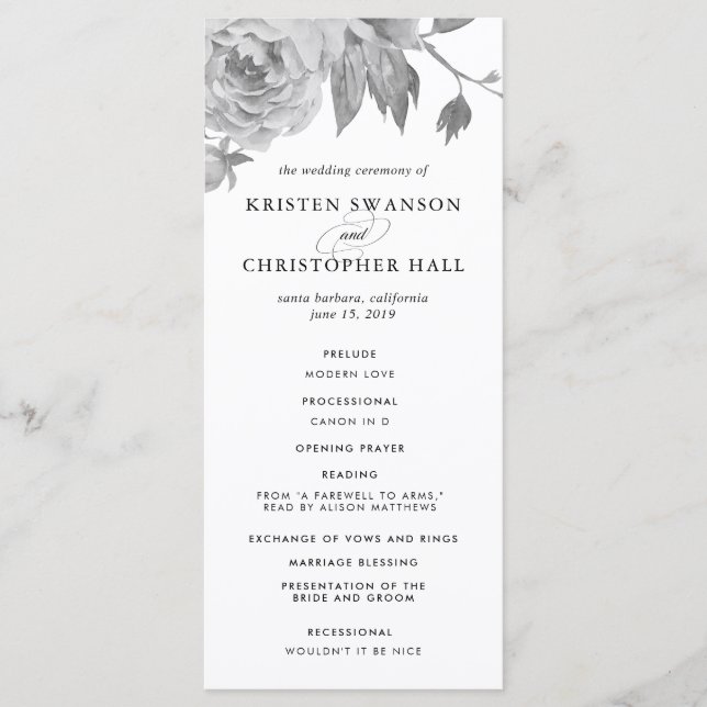 Vintage Black and White Floral Wedding Program (Front)