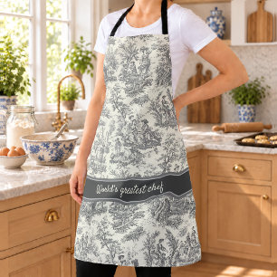 Vintage Black and White French Toile de Jouy Apron