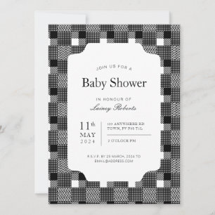 Vintage Black and White Glen Plaid Checkerboard Invitation