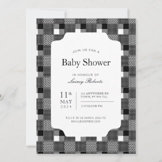 Vintage Black and White Glen Plaid Checkerboard Invitation