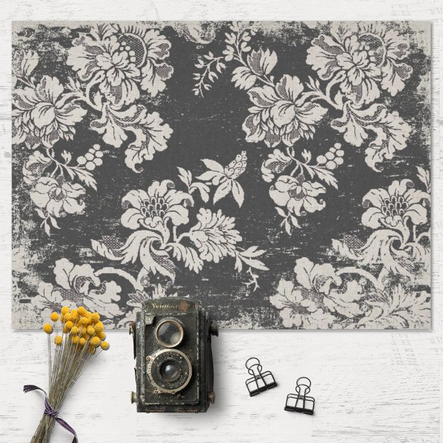 Vintage Black and White Grunge Floral Tissue Paper (Creator Uploaded)