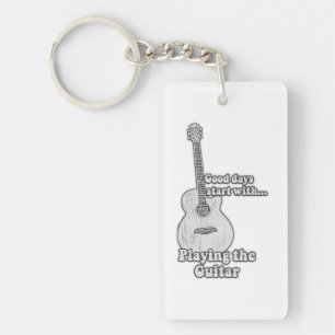 Vintage black and white guitar key ring