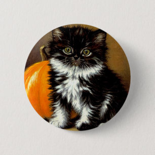 Vintage Black and White Halloween Cat 6 Cm Round Badge