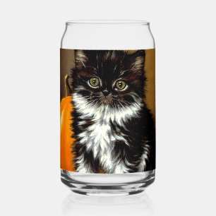 Vintage Black and White Halloween Cat Can Glass
