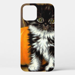 Vintage Black and White Halloween Cat iPhone 12 Case
