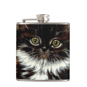 Vintage Black and White Halloween Cat Hip Flask