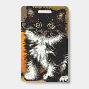 Vintage Black and White Halloween Cat ID Badge