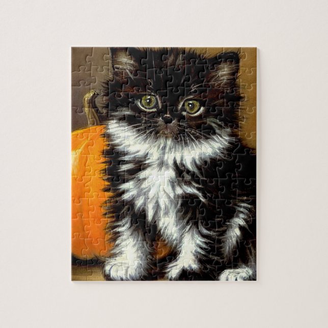 Vintage Black and White Halloween Cat Jigsaw Puzzle (Vertical)
