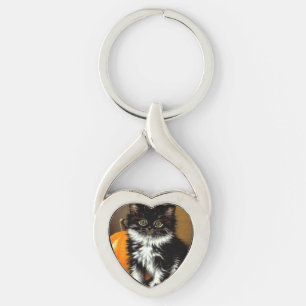 Vintage Black and White Halloween Cat Key Ring