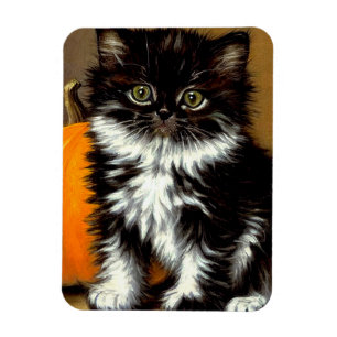 Vintage Black and White Halloween Cat Magnet