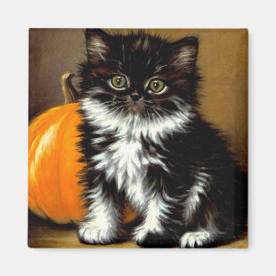 Vintage Black and White Halloween Cat Magnet