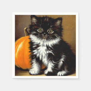 Vintage Black and White Halloween Cat Napkin