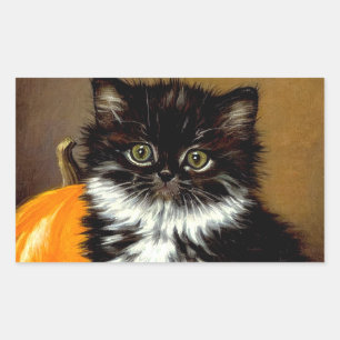 Vintage Black and White Halloween Cat Rectangular Sticker