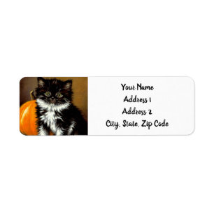 Vintage Black and White Halloween Cat Return Address Label
