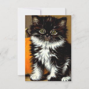 Vintage Black and White Halloween Cat RSVP Card