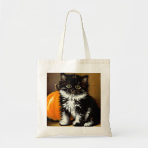 Vintage Black and White Halloween Cat Tote Bag