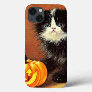 Vintage Black and White Halloween Kitten iPhone 13 Case