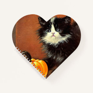 Vintage Black and White Halloween Kitten Notebook