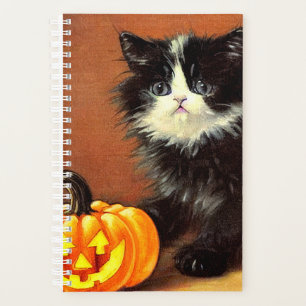 Vintage Black and White Halloween Kitten Planner
