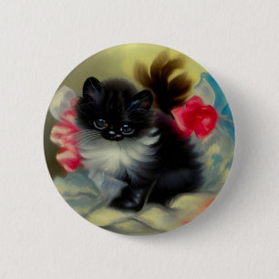 Vintage Black and White Kitten Painting 6 Cm Round Badge
