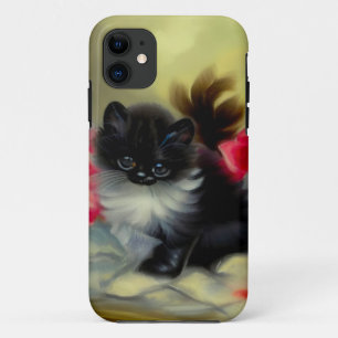Vintage Black and White Kitten Painting iPhone 11 Case