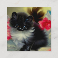 Vintage Black and White Kitten Painting