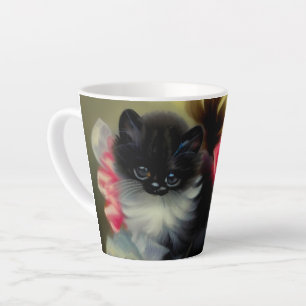 Vintage Black and White Kitten Painting Latte Mug