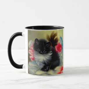 Vintage Black and White Kitten Painting Mug