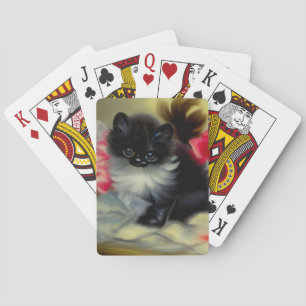 Vintage Black and White Kitten Painting Playing Cards