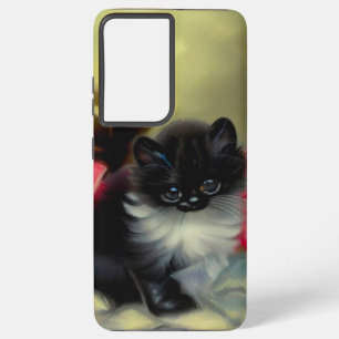 Vintage Black and White Kitten Painting Samsung Galaxy Case
