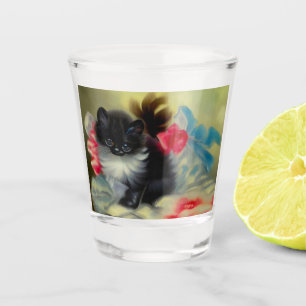 Vintage Black and White Kitten Painting Shot Glass