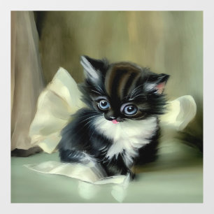 Vintage Black and White Kitten Tongue Sticking Out