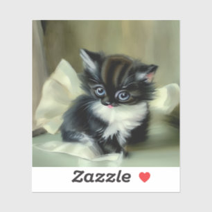 Vintage Black and White Kitten Tongue Sticking Out