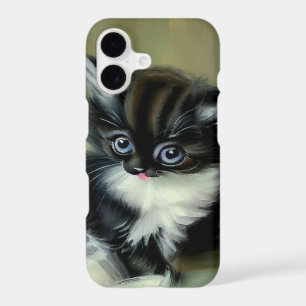Vintage Black and White Kitten Tongue Sticking Out