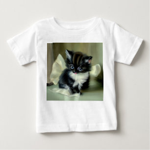 Vintage Black and White Kitten Tongue Sticking Out Baby T-Shirt