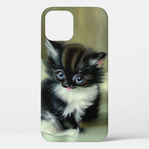 Vintage Black and White Kitten Tongue Sticking Out iPhone 12 Case