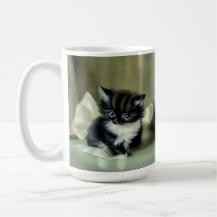 Vintage Black and White Kitten Tongue Sticking Out Coffee Mug