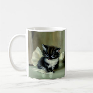 Vintage Black and White Kitten Tongue Sticking Out Coffee Mug