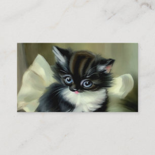 Vintage Black and White Kitten Tongue Sticking Out Enclosure Card