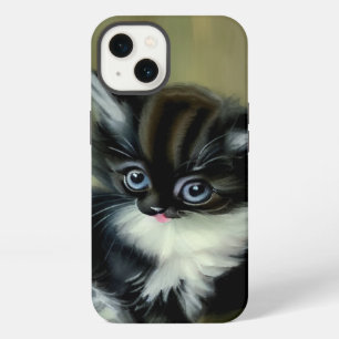 Vintage Black and White Kitten Tongue Sticking Out iPhone 13 Case