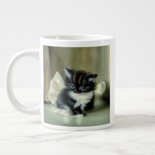 Vintage Black and White Kitten Tongue Sticking Out Large Coffee Mug