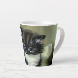 Vintage Black and White Kitten Tongue Sticking Out Latte Mug