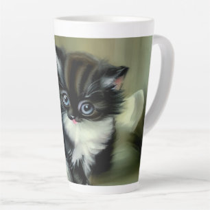 Vintage Black and White Kitten Tongue Sticking Out Latte Mug